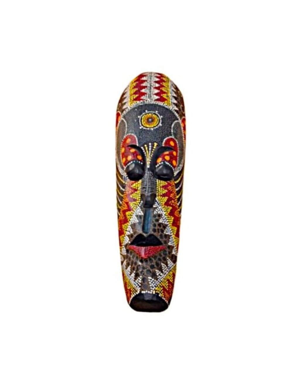 20" African Hand Carved Aboriginal Dot Art Wooden Tribal Mask Wall Décor